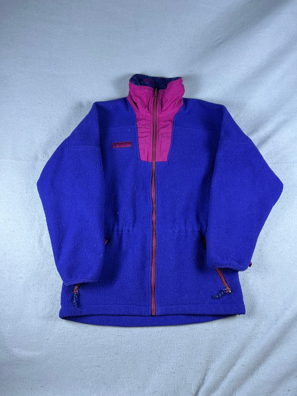 Vintage Columbia Fleece Jacket Womens S Blue Pink Full Zip Mock Neck Outdoor